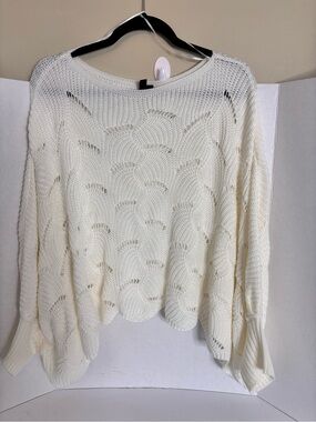 moon & madison Cream Open Knit Batwing Poncho Sweater